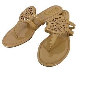 Sam Edelman Clara Nude Beige Tan Patent Thong Sandals Sz 10 Vacation Resort